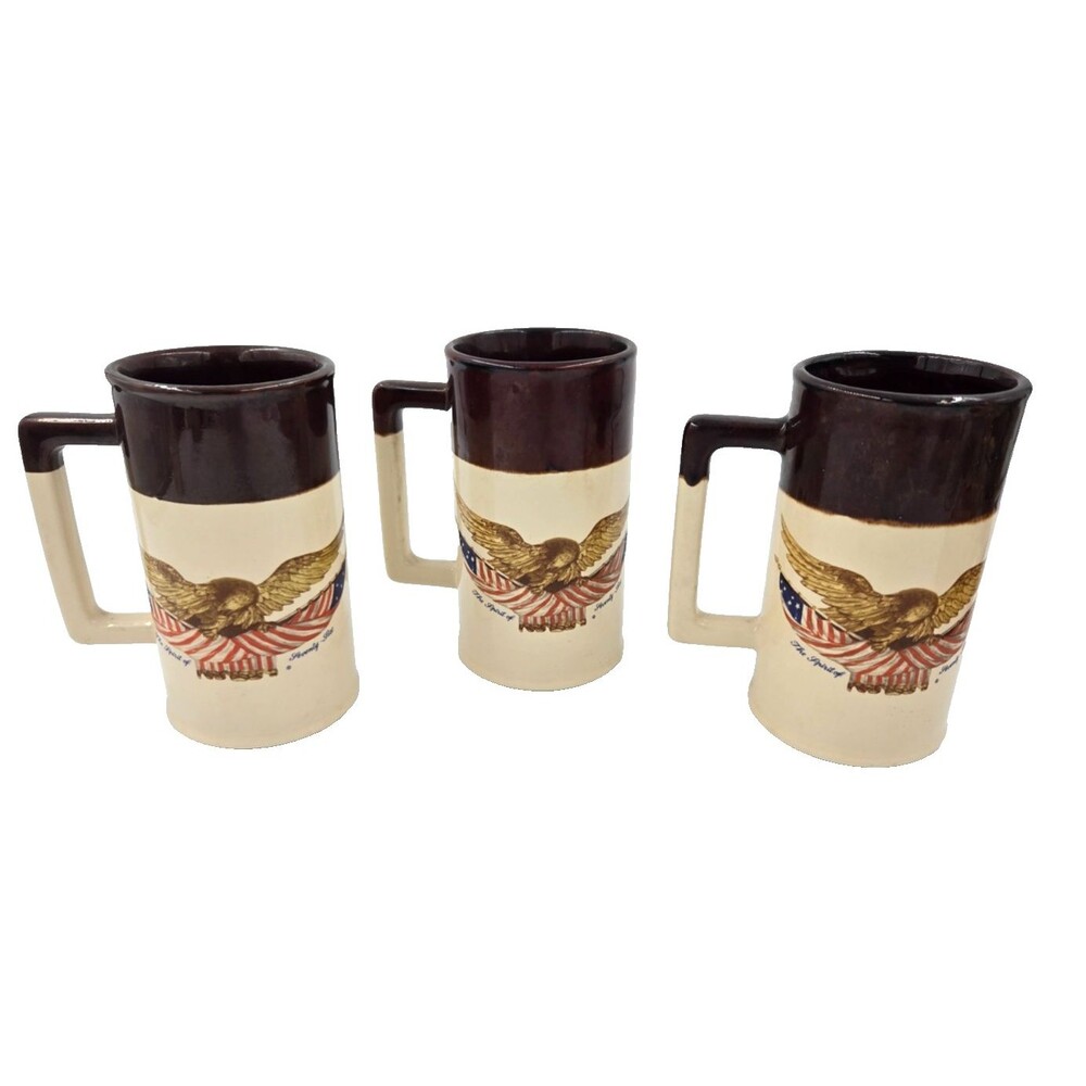 3 - McCoy Pottery Spirit of 76 Large 2 Tone Glaze MUG STEIN CUP Bicentennial USA
